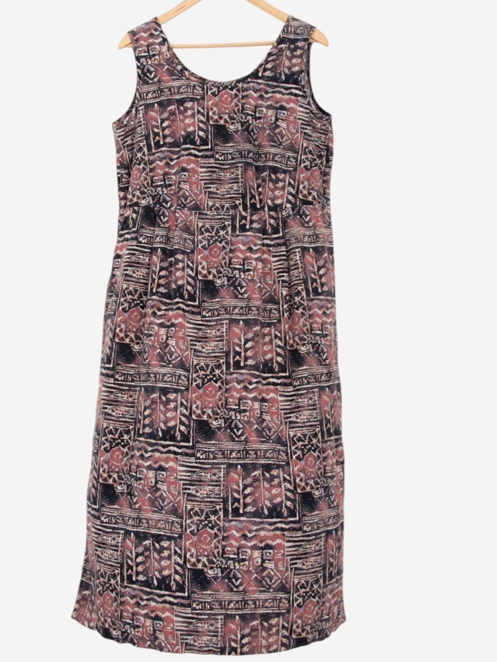 vintage 80s hilo hattie geometric tribal print maxi tank dress size large